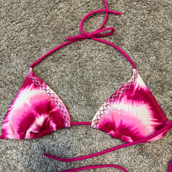 Y2K Vintage Bikini Swimsuit S Small M Medium Pink Tie-Dye Hi Cut Waist 2 Piece - Picture 2 of 9